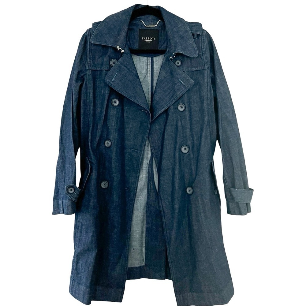 TALBOTS Denim Waist Tie Trench Coat Sz 4P